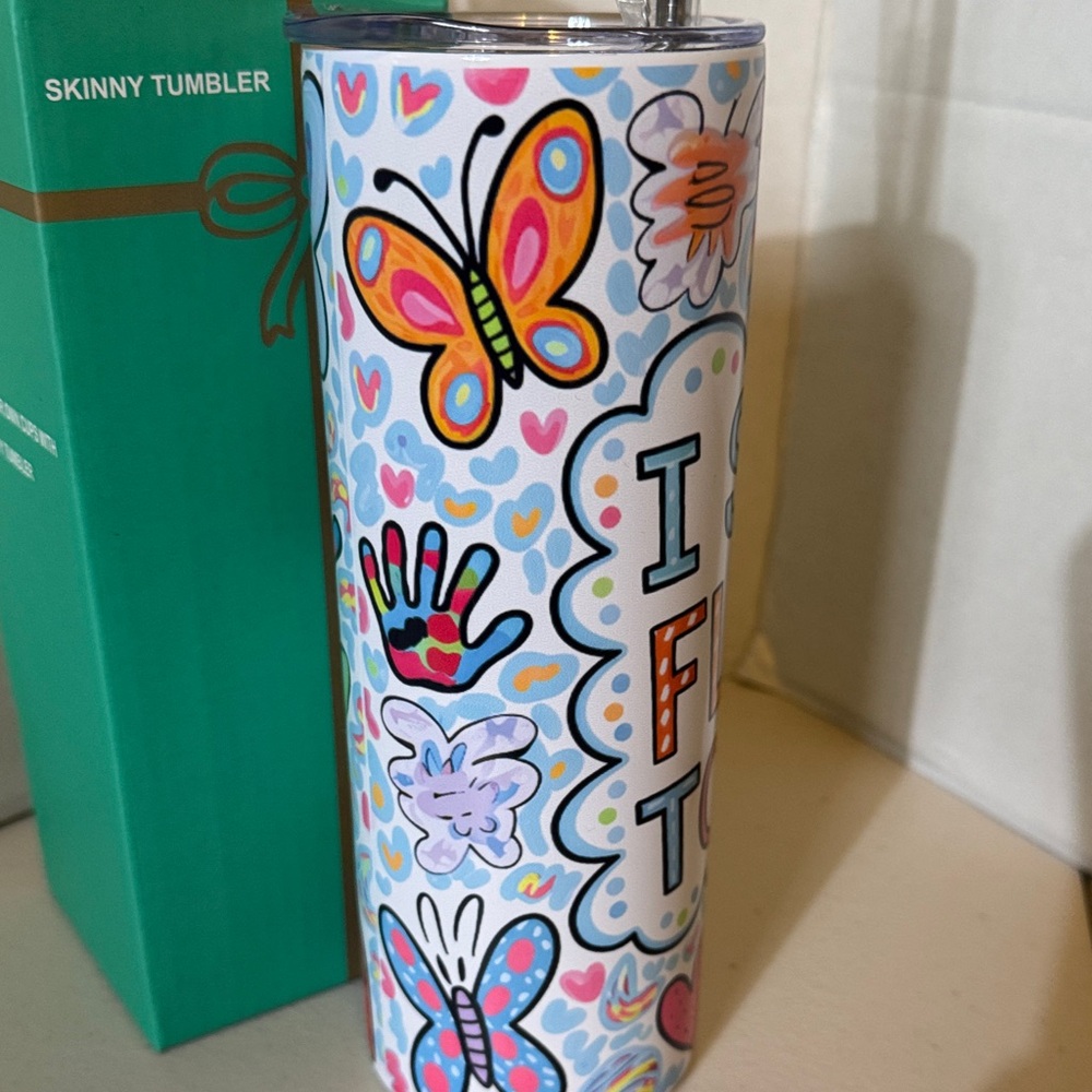 Colorful Floral I Speak Fluent Toddler Skinny Tumbler - Picture 4 of 5